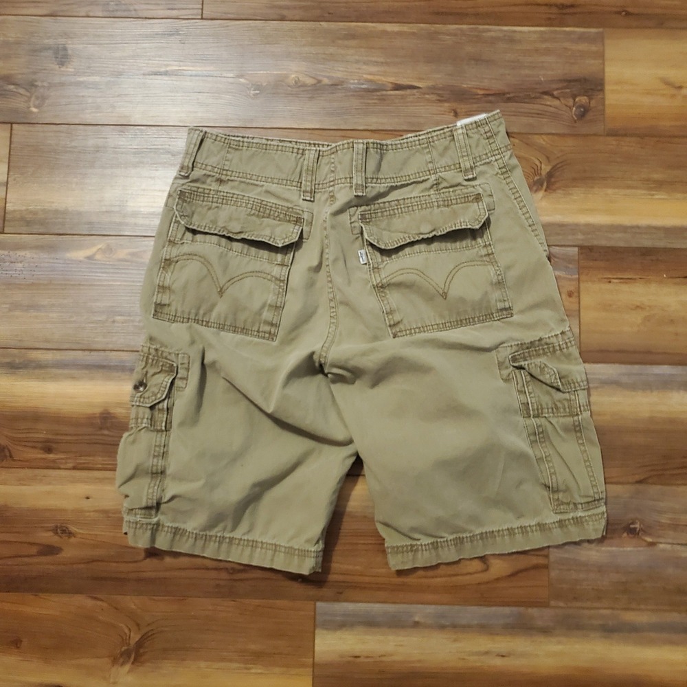 Y2K Levis Mens Baggy Cargo Shorts Loose Vintage Khaki Tan Size 34 Utility